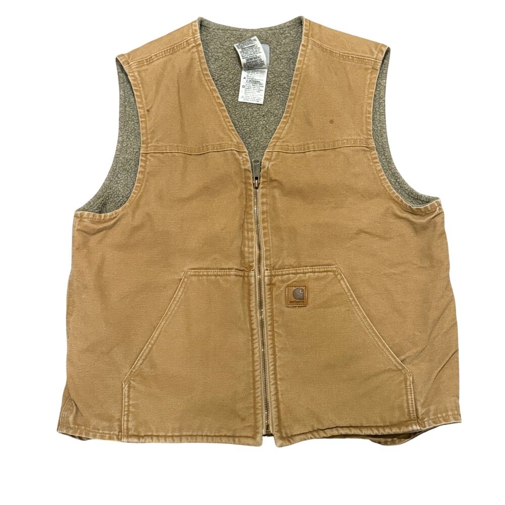 Carhartt Sherpa Lined Duck Canvas Work Vest Brown Men Large Utility Rugged Gorp
